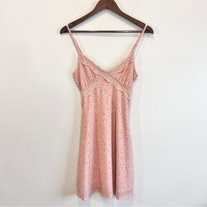 Forever 21 Floral Lace Trim Cami Slip Dress Pink Mini S Coquette Feminine